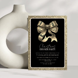Elegantes Black and Gold Bow Weihnachtsessen Party Einladung