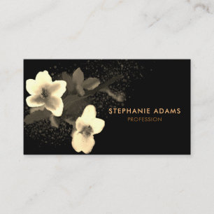 Elegantes Black and Gold Cherry Blossom Business C Visitenkarte