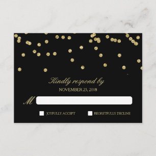 Elegantes Black and Gold Confetti Polka-Dots UAWG RSVP Karte
