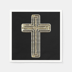 Elegantes Black and Gold Cross Religious Event Serviette