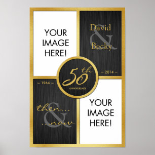 Elegantes Black and Gold Dann & Jetzt 50 Jahre alt Poster