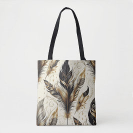 Elegantes Black and Gold Feather Design Tasche