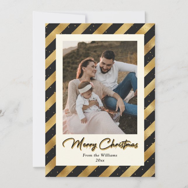 Elegantes Black and Gold Foto Frohe Weihnachten (Vorderseite)