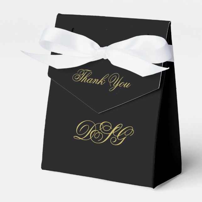 Elegantes Black and Gold Heart Wedding Vielen Dank Geschenkschachtel (Vorderseite)