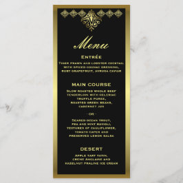 Elegantes Black and Gold Hochzeitmenü Menükarte