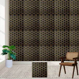 Elegantes Black and Gold Honeycomb Hexagon Muster Fliese