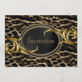 Elegantes Black and Gold Leopard Party Einladung