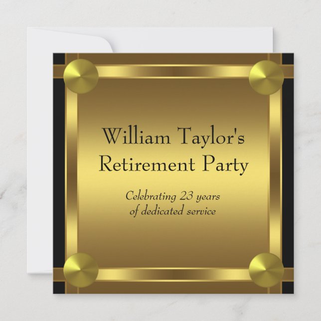 Elegantes Black and Gold Mans Retirement Party Einladung (Vorderseite)