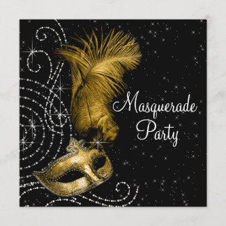 Elegantes Black and Gold Masquerade Party Einladung