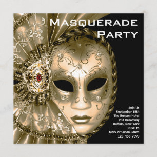 Elegantes Black and Gold Masquerade Party Einladung