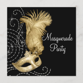 Elegantes Black and Gold Masquerade Party Einladung