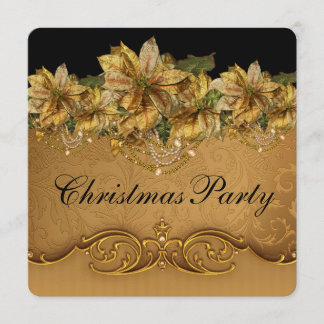 Elegantes Black and Gold Poinsettia Weihnachtsfest Einladung