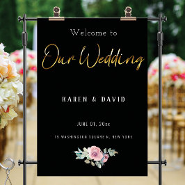 Elegantes Black and Gold Script Begrüßungszeichen Poster