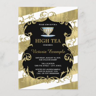 Elegantes Black and Gold Tea Party Einladung