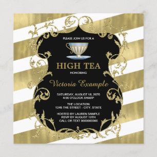 Elegantes Black and Gold Tea Party Einladung