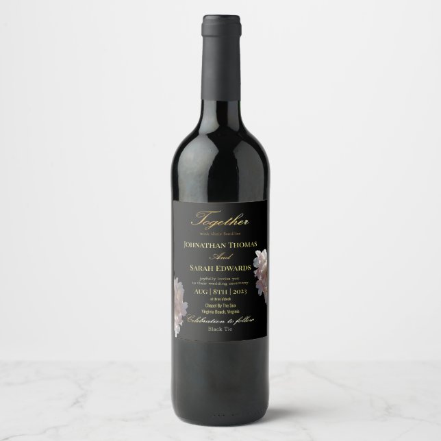 Elegantes Black and Gold Wedding Beverage Label Se Weinetikett (Vorderseite)