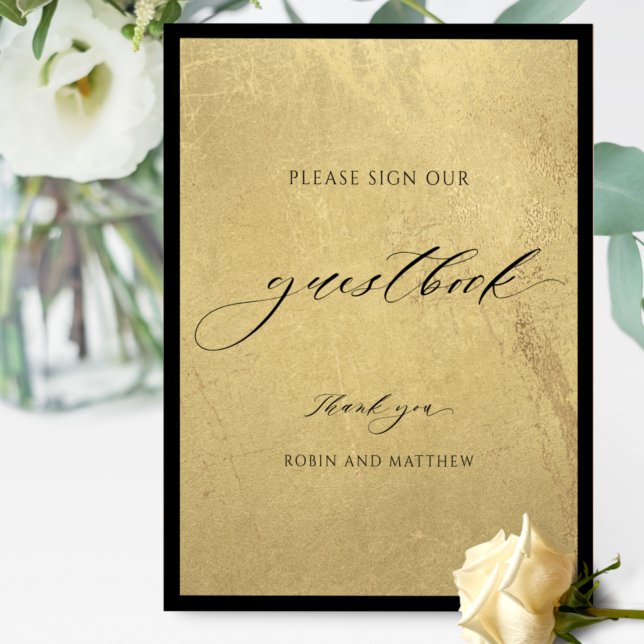 Elegantes Black and Gold Wedding Gästebuchzeichen Poster (Von Creator hochgeladen)
