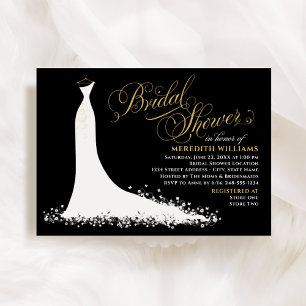 Elegantes Black and Gold Wedding Gown Brautparty Einladung