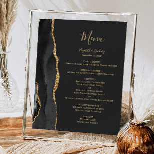 Elegantes Black and Gold Wedding Table Menü Poster