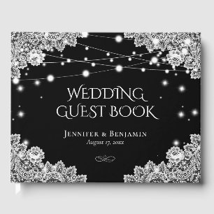 Elegantes Black and Lace Wedding Guest Book Gästebuch