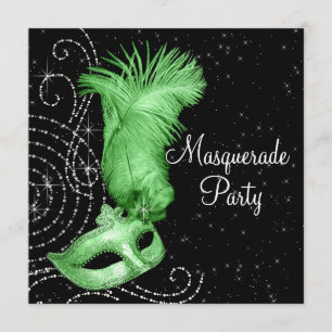 Elegantes Black and Lime Green Masquerade Party Einladung