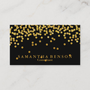Elegantes Black and Metallic Gold Confetti Design Visitenkarte