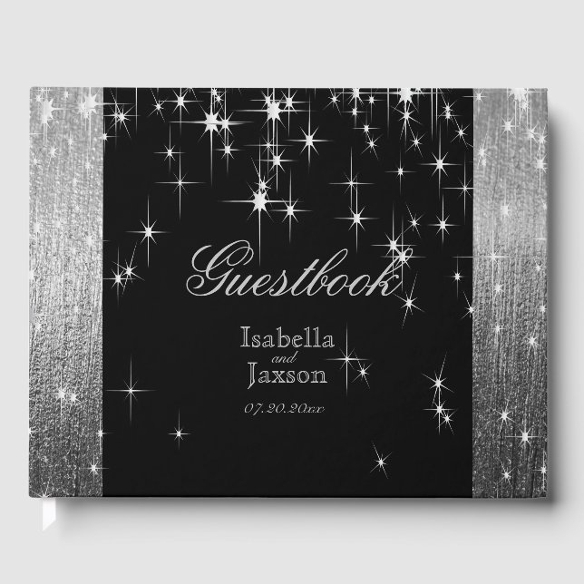Elegantes Black and Silver Starlights Gästebuch (Vorderseite)