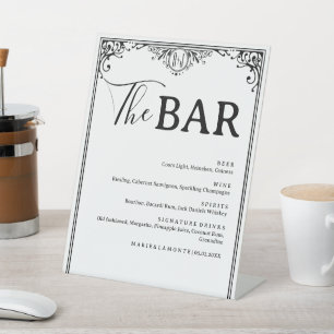 Elegantes Black and White Wedding Drinks Bar Menu Sockelschild