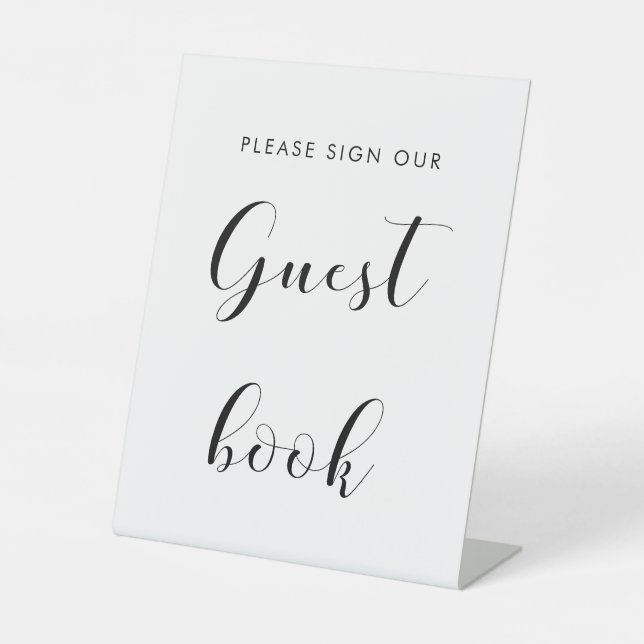 Elegantes Black and White Wedding Gästebuch Sockelschild (Vorderseite)