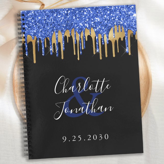 Elegantes Black Blue Gold Glitzer Wedding Gästebuc Notizbuch (Von Creator hochgeladen)