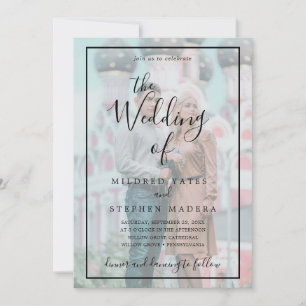 Elegantes Black Border Vellum Effect Foto Hochzeit Einladung