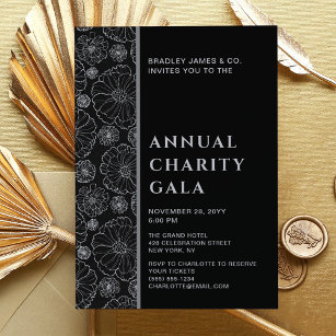 Elegantes Black Botanical Wohltätigkeit Event Gala Einladung