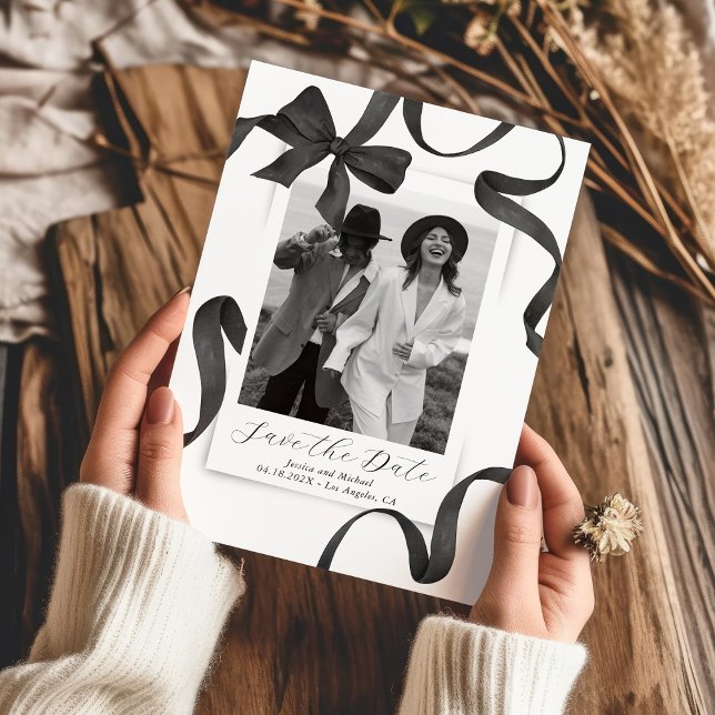 Elegantes Black Bow-Foto Save The Date (Von Creator hochgeladen)