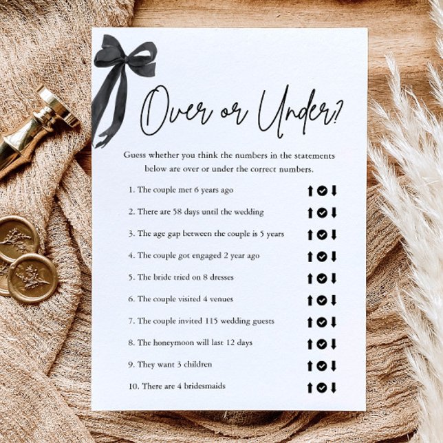 Elegantes Black Bow Over oder Under Brautparty Gam Einladung (Elegant Black Bow Over or Under Bridal Shower Game)