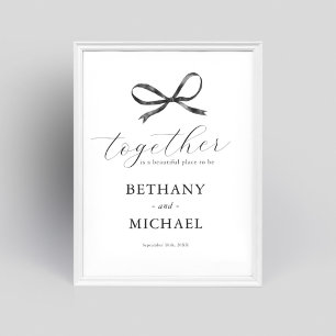 Elegantes Black Bow Wedding Welcome Sign Poster