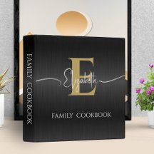 Elegantes Black Brushed Metal Gold Monogram Script