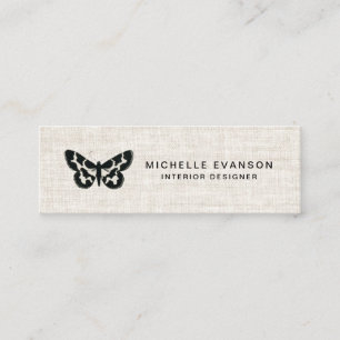 Elegantes Black Butterfly Logo Tan Linen Look Mini Visitenkarte
