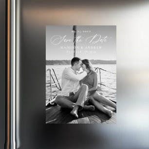 Elegantes Black Calligraphy Foto Save the Date Magneteinladung