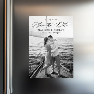 Elegantes Black Calligraphy Foto Save the Date Magneteinladung