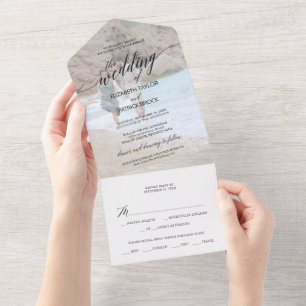 Elegantes Black Calligraphy Foto Wedding All In One Einladung