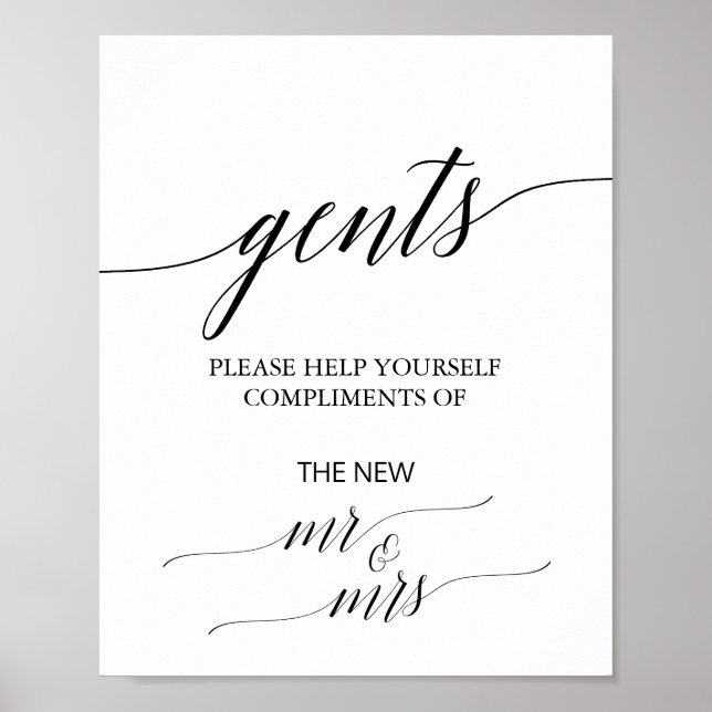 Elegantes Black Calligraphy Gents Badezimmer-Zeich Poster (Vorne)