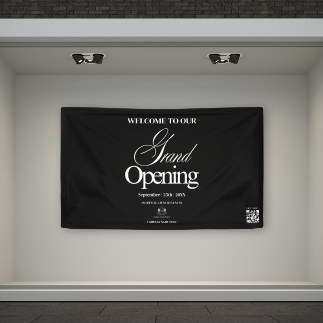 Elegantes Black Calligraphy Grand Open Business Lo Banner (Von Creator hochgeladen)
