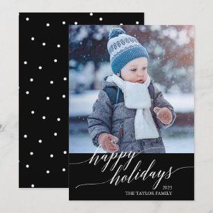 Elegantes Black Calligraphy Happy Holidays Foto Feiertagskarte