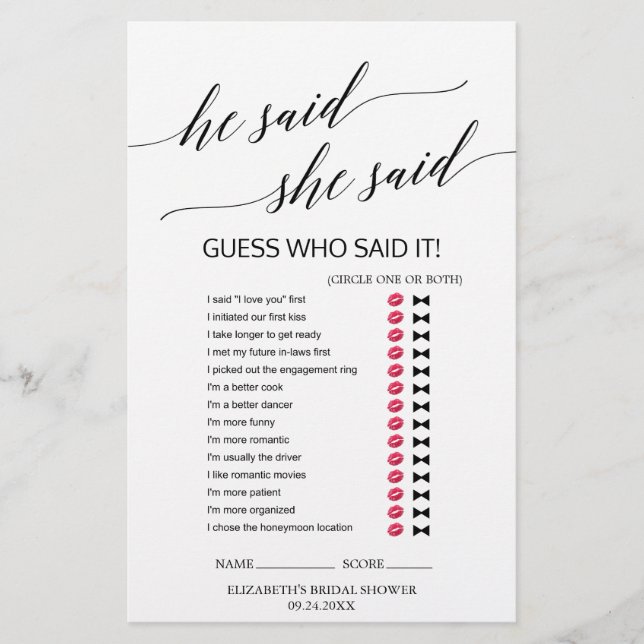 Elegantes Black Calligraphy "He Said She Said" Spi (Vorderseite)