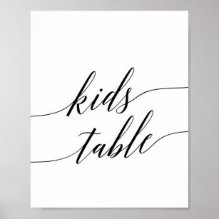 Elegantes Black Calligraphy Kids Table Sign Poster