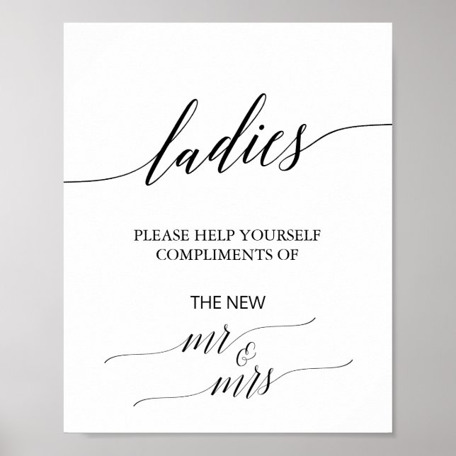 Elegantes Black Calligraphy Ladys Badezimmer-Zeich Poster (Vorne)