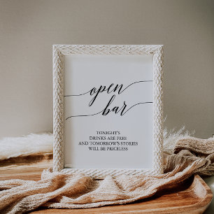 Elegantes Black Calligraphy Open Bar Sign Poster