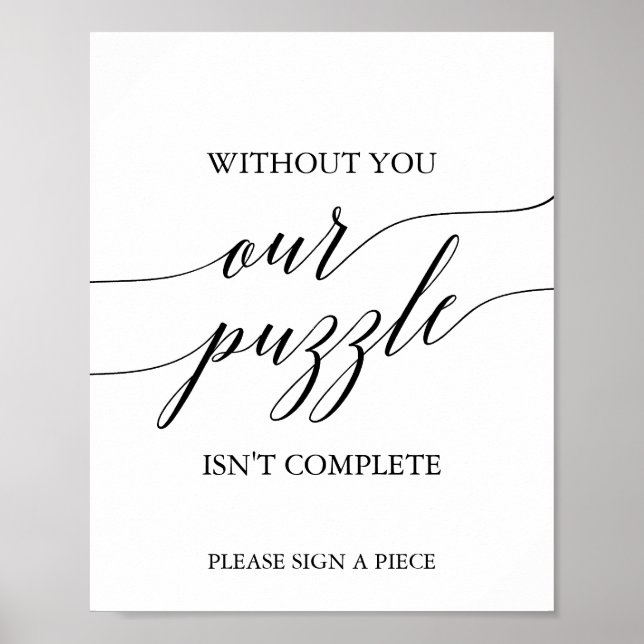 Elegantes Black Calligraphy Puzzle Guestbook-Zeich Poster (Vorne)