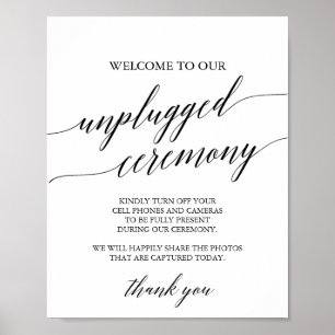 Elegantes Black Calligraphy Unplugged Ceremony Sig Poster
