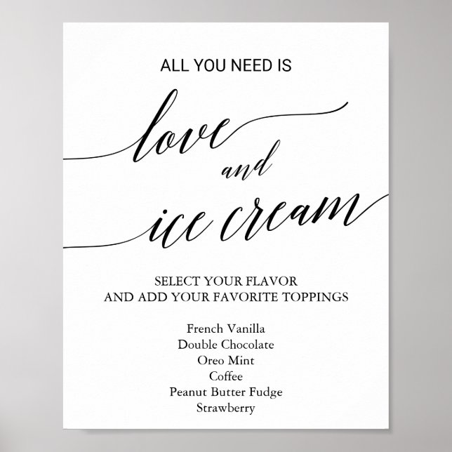 Elegantes Black Calligraphy Wedding Ice Cream Sign Poster (Vorne)